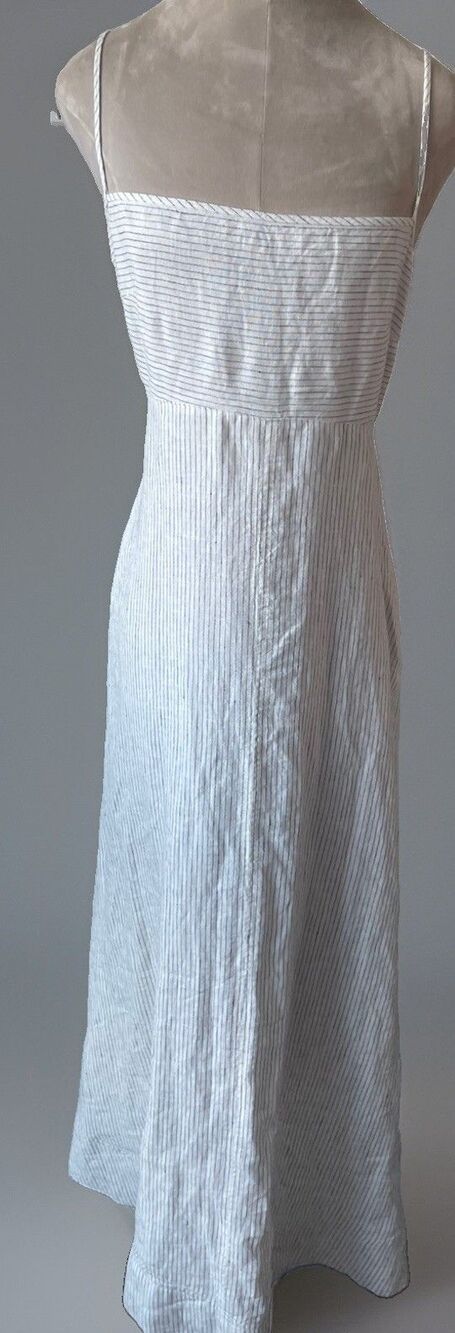 NEW Madewell Striped Empire Waist Midi Dress Linen Ivory SIZE Large - Picture 8 of 11